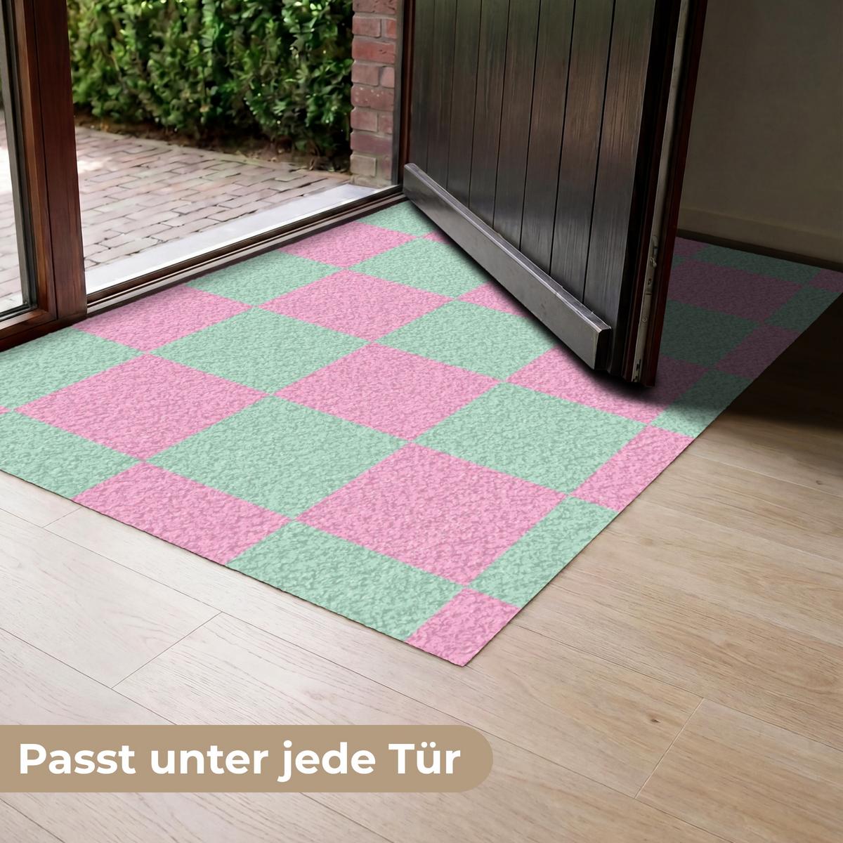 FUSSMATTE Schachbrettmuster - Grün - Rosa - Würfel Fußabtreter 120x80 cm - Mintgrün, Kunststoff (120/0.4cm) - MuchoWow
