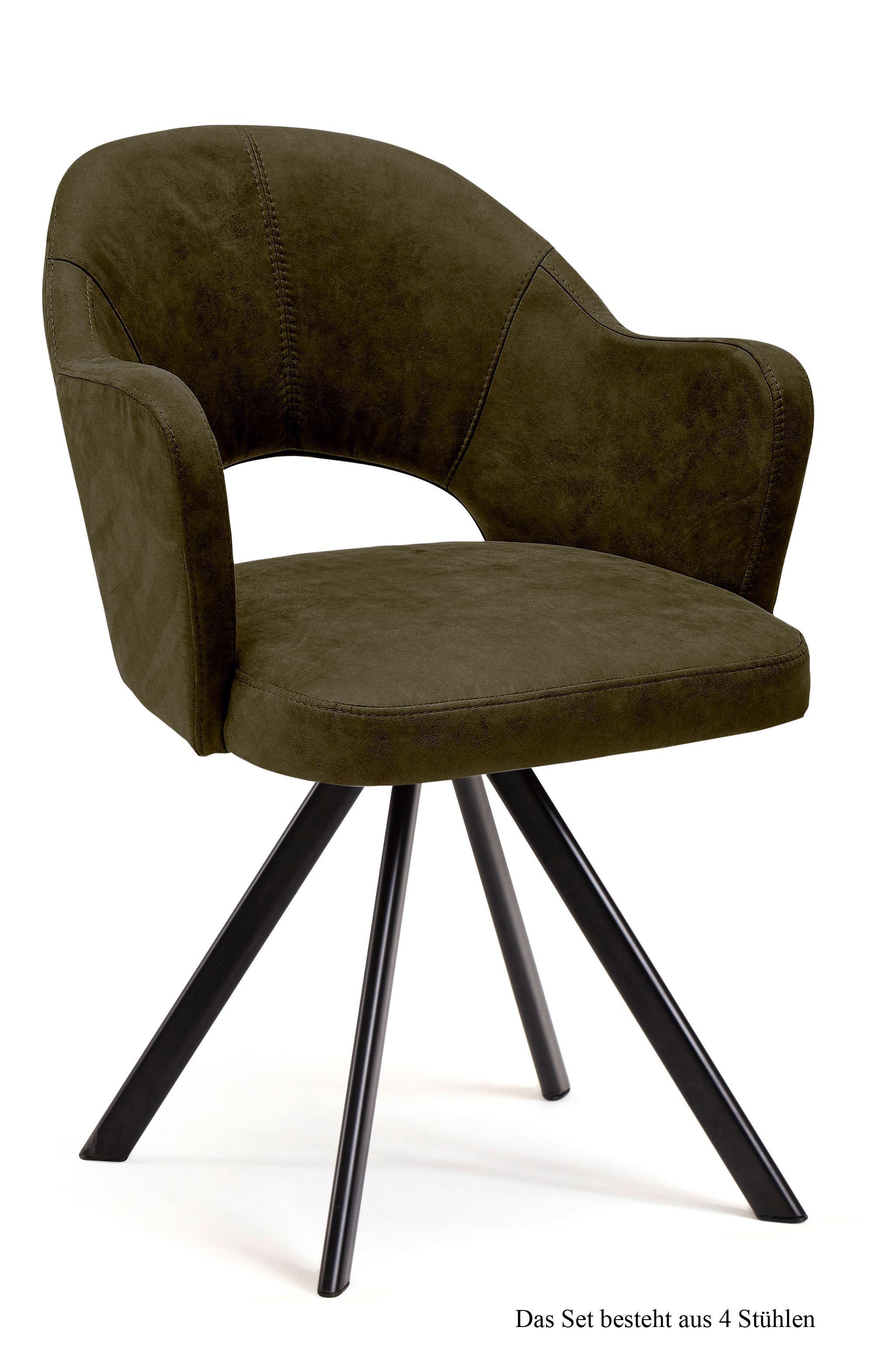 ARMLEHNSTUHL (4er-Set) Debor 59x87x61 Schwarz/Khaki - Dunkelgrün/Schwarz, Kunststoff (61/87/59cm) - 58aufmkessel