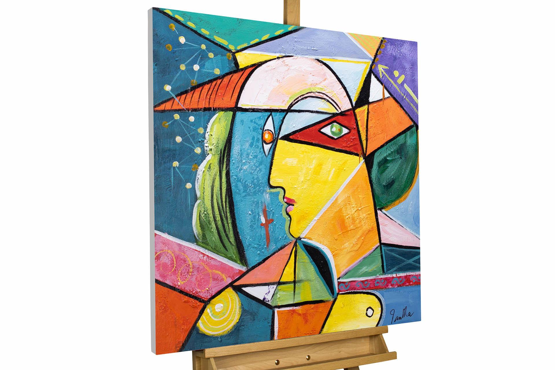 ACRYLBILD HANDGEMALT 80/80 cm - Blau/Gelb, Holz/Textil (80/80cm) - KUNSTLOFT