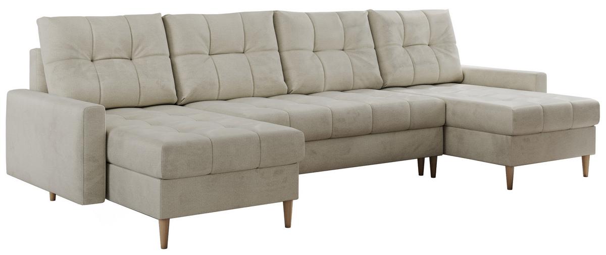 WOHNLANDSCHAFT Colin U Velvet Beige - Beige/Braun, Holz/Textil (290/75/140cm) - MKS