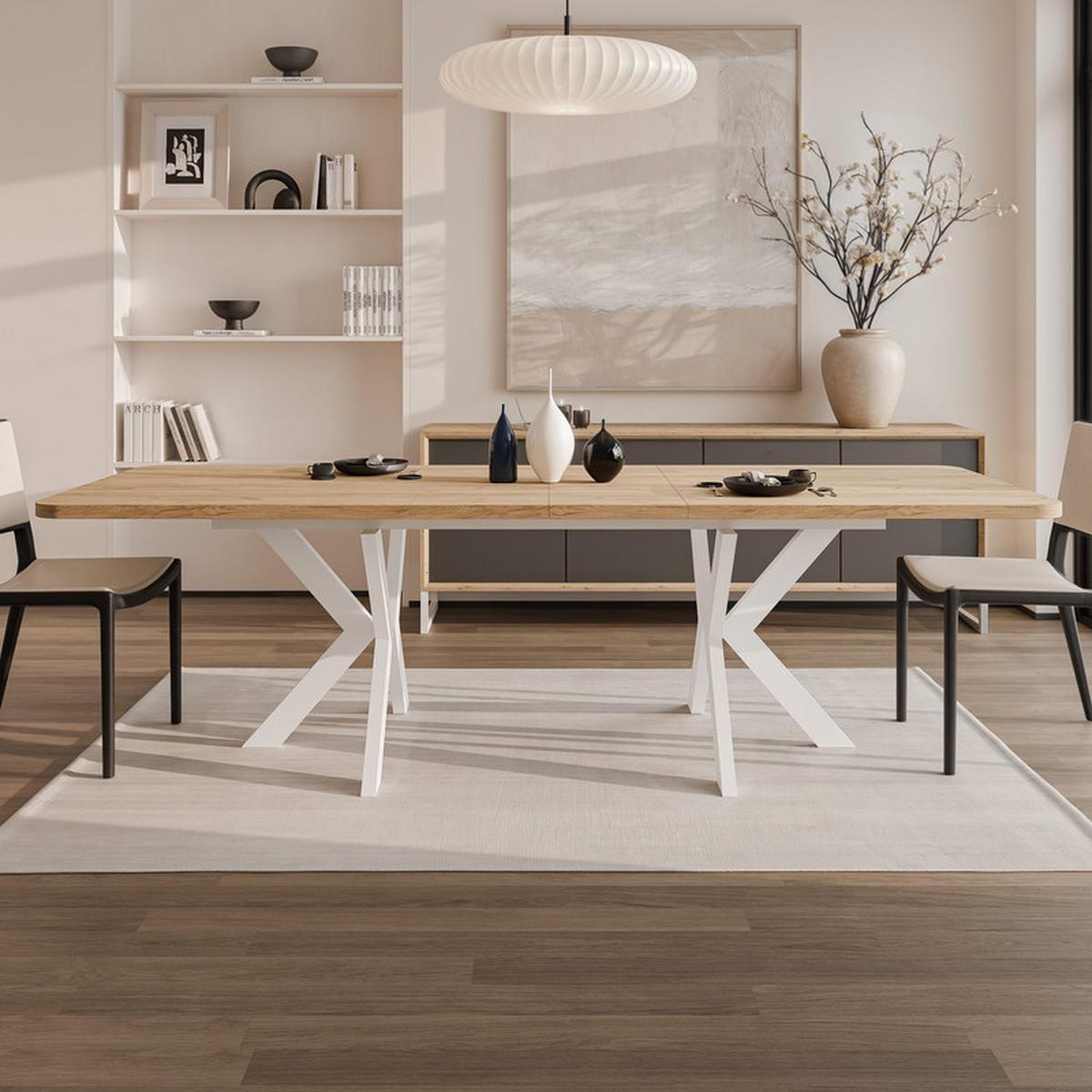 AUSZIEHTISCH DANTON 200/100/76 cm, Weiß / Kraft-Eiche - Eichefarben/Weiß, Holzwerkstoff/Metall (100/200/76cm) - Idohome