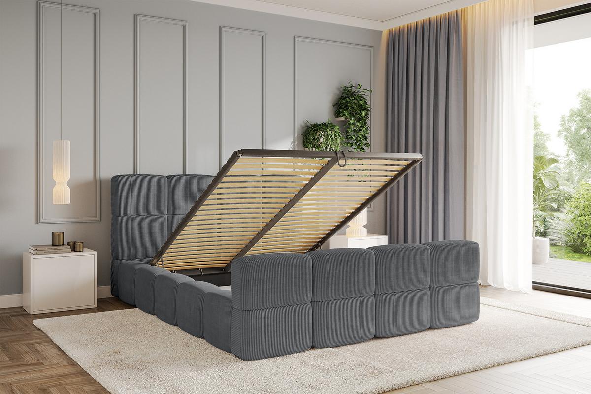 POLSTERBETT mit Bettkasten und Lattenrost, Bett mit Matratze H3/H4, Kopfteil, Boxbett, Doppelbett mit Stauraum - NATA-Z 120x200 Dunkelgrau - Chromfarben, Holzwerkstoff/Textil (120/200cm) - ALTDECOR