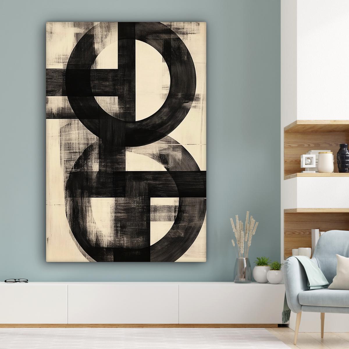LEINWANDBILD Kreise - Balken - Schwarz - Abstrakt Deko Groß 90x140 cm - Schwarz, Textil (90/140cm) - MuchoWow