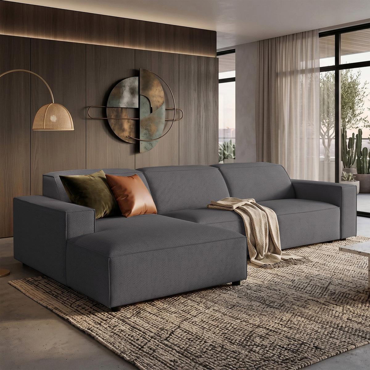 ECKSOFA Sellmo 287 cm - Dunkelgrau/Schwarz, Kunststoff/Textil (292/166cm) - Selsey