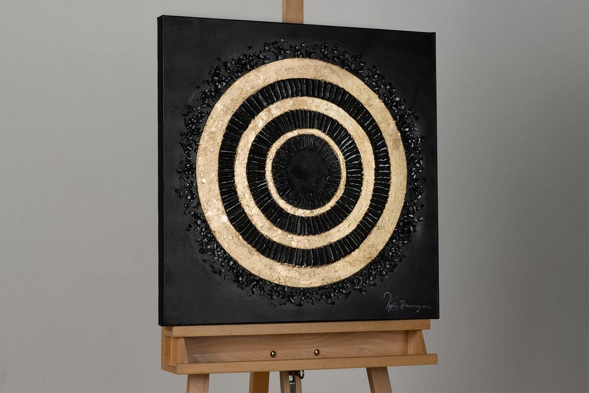 ACRYLBILD HANDGEMALT 60/60 cm - Goldfarben/Schwarz, Holz/Textil (60/60cm) - KUNSTLOFT