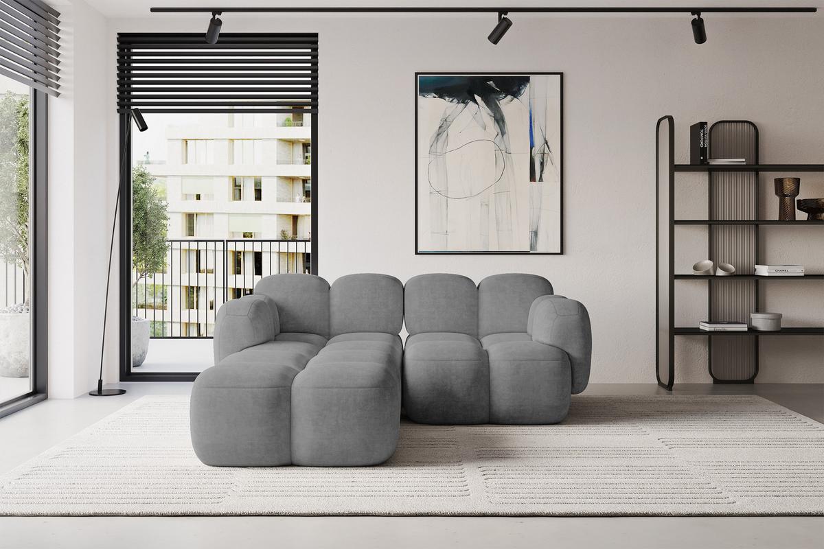 ECKSOFA modulares Sofa Links Miko-L1 214x205x75 Grau Velours - Schwarz/Grau, Holzwerkstoff/Kunststoff (214/205cm) - ALTDECOR