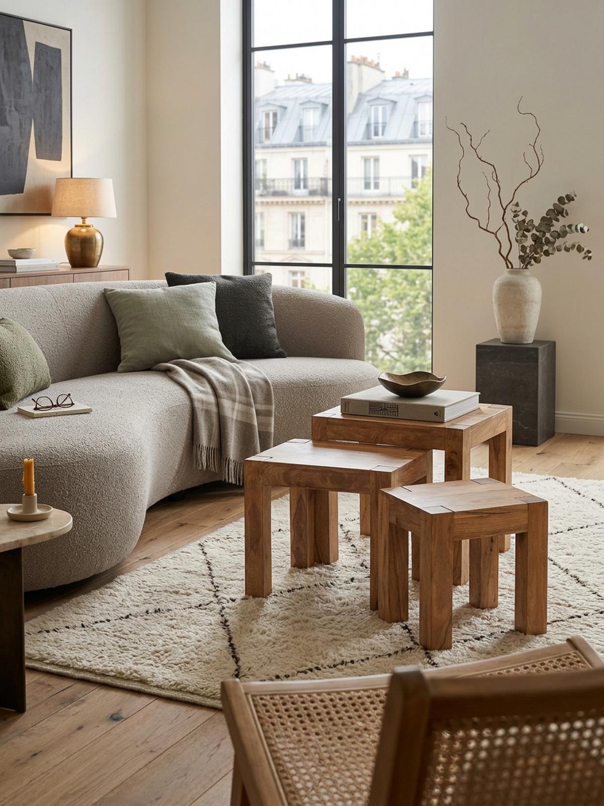 BEISTELLTISCH 3er Set Massivholz Platzsparend Landhausstil NAKO, Beige 50x36x45 cm - Beige, Holz (36/50/45cm) - KADIMA DESIGN