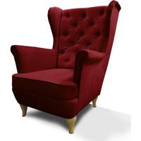 CHESTERFIELD-SESSEL Falco bordeaux mit Holzbeinen - Bordeaux/Buchefarben, Holz/Textil (82/102/92cm) - Beautysofa