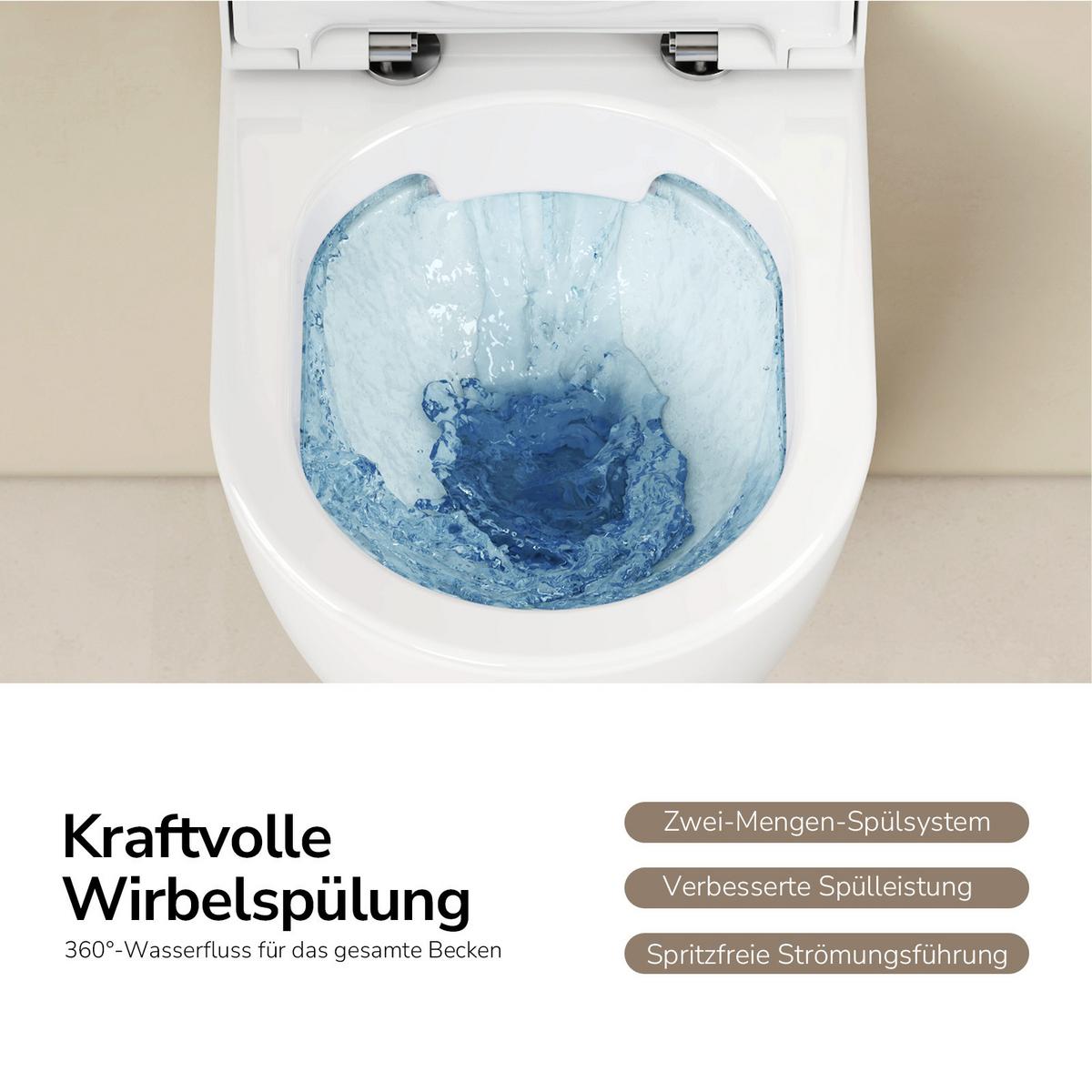 WAND-WC Set ohne Spülrand 49 x 37 cm inkl. WC-Sitz mit Absenkautomatik weiß glänzend - Weiß, Keramik (37/36/49cm) - EMKE