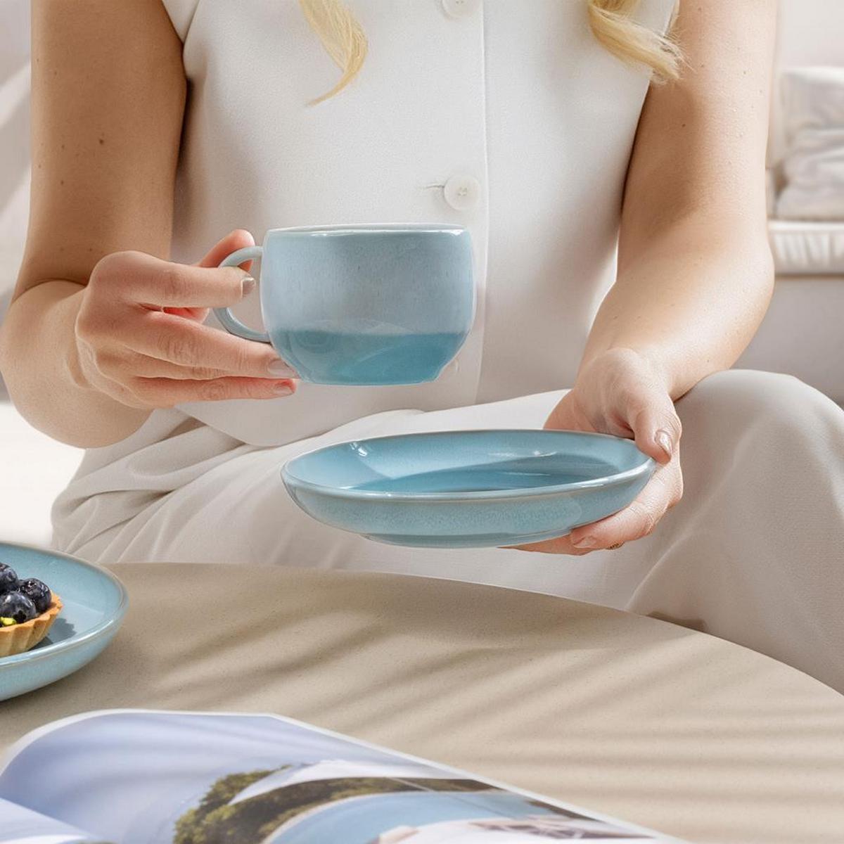 KAFFEETASSEN Perlemor Aqua blau 190 ml 6er Set - Blau, Keramik (0.19L) - like.Villeroy & Boch