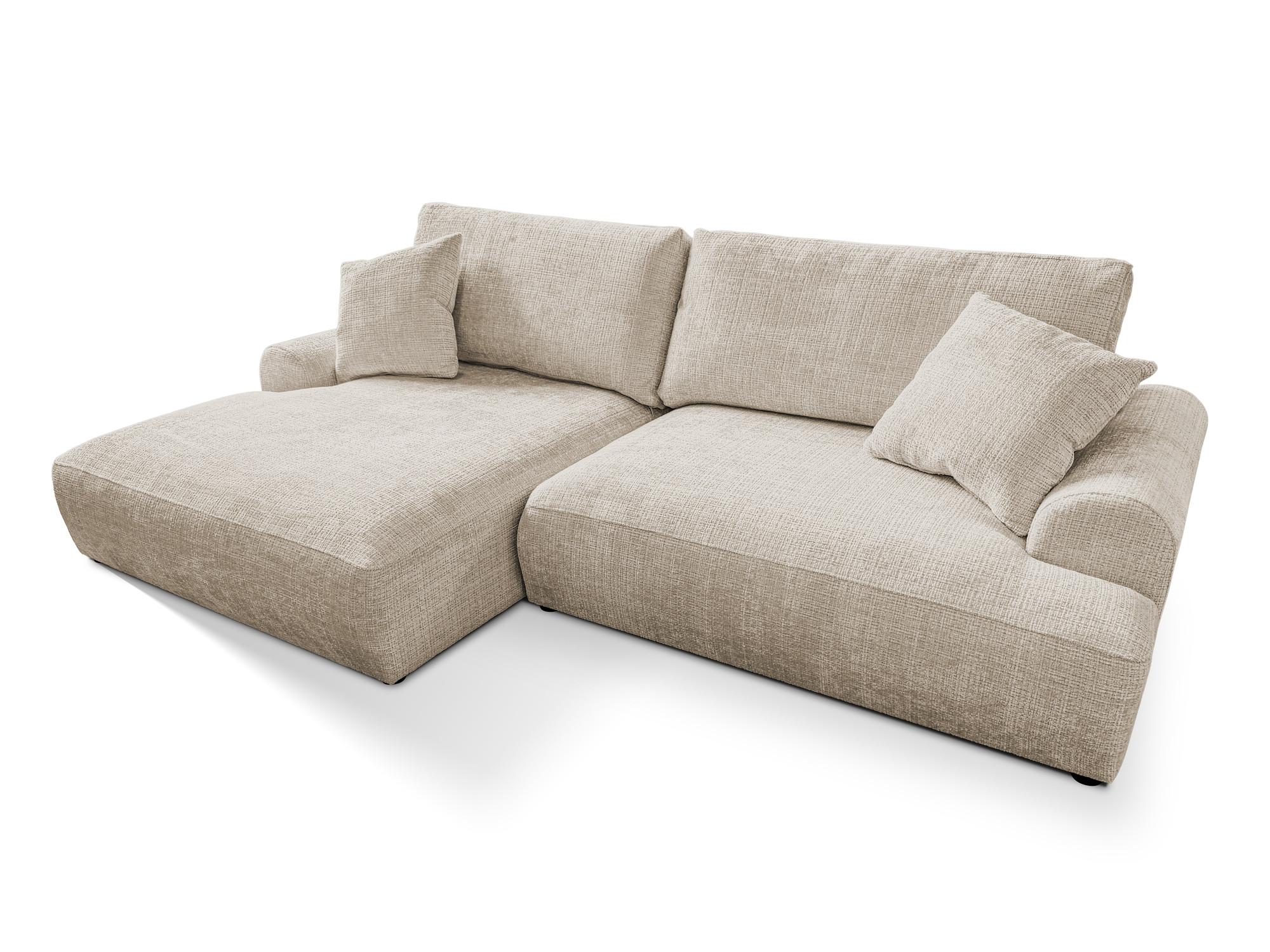 ECKSOFA Melvano mit Schlaffunktion und Bettkasten im Japandi-Stil aus weichem Dunkelbeige Chenille-Stoff - Beige/Schwarz, Holz/Kunststoff (145/240cm) - S-Style