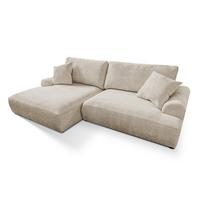 ECKSOFA Melvano mit Schlaffunktion und Bettkasten im Japandi-Stil aus weichem Dunkelbeige Chenille-Stoff - Beige/Schwarz, Holz/Kunststoff (145/240cm) - S-Style