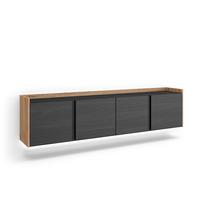 LOWBOARD, Schwarz und Eiche, 207/35/50cm, Hängend - Schwarz, Holzwerkstoff (207/50/35cm) - Skraut Home