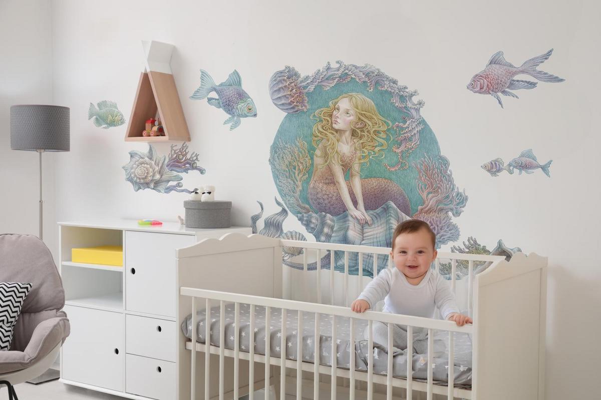 WANDAUFKLEBER 60x53cm - Sirenengeschichten - Multicolor, Kunststoff (60/53/0.1cm) - Wallfluent