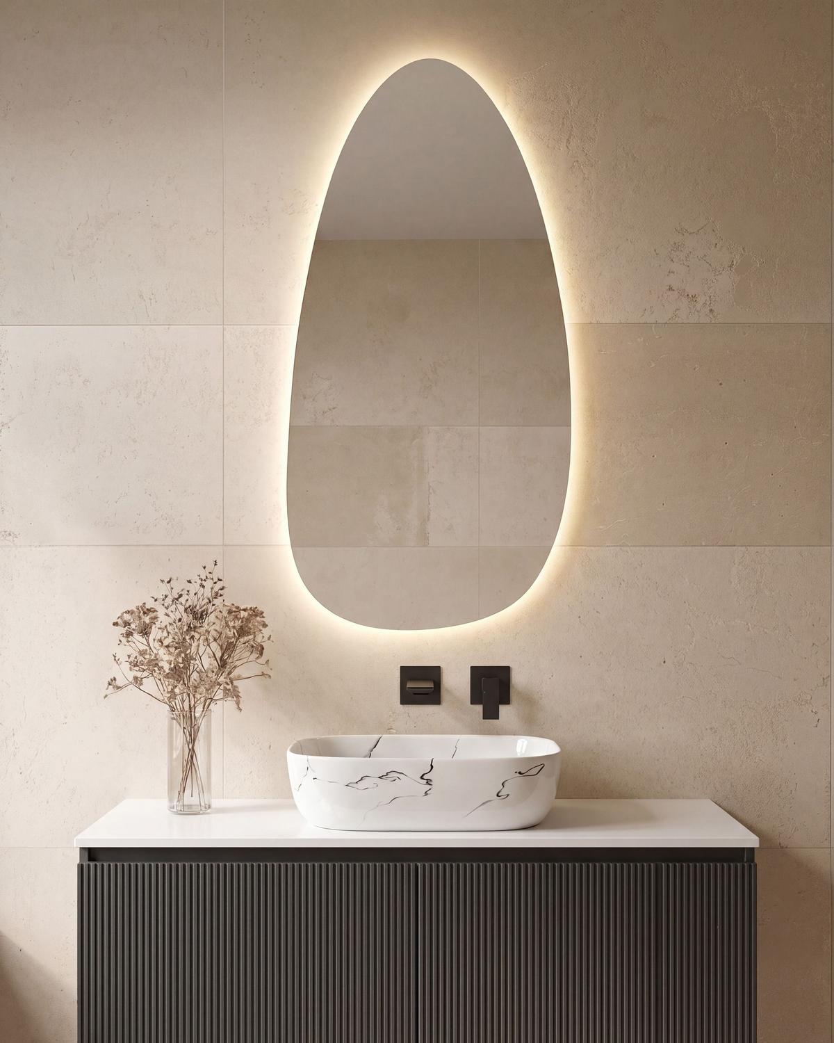 LED-BADEZIMMER-SPIEGEL 60/130 cm Silber Royer - Silberfarben, Glas (60/130/3cm) - Beliani