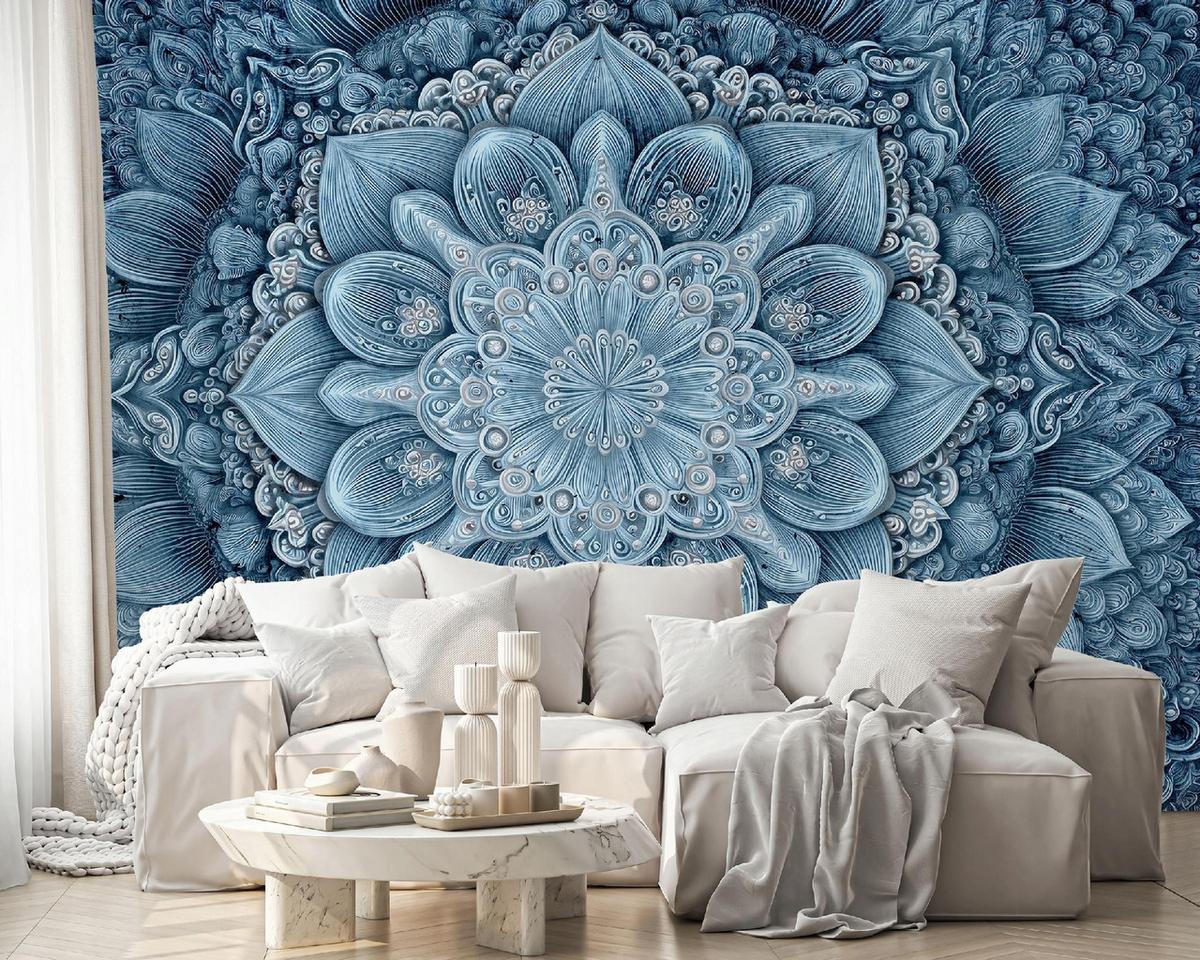 FOTOTAPETE Mandala Abstrakt Blau 250x175 cm - Multicolor, Papier (250/175cm) - Wallarena