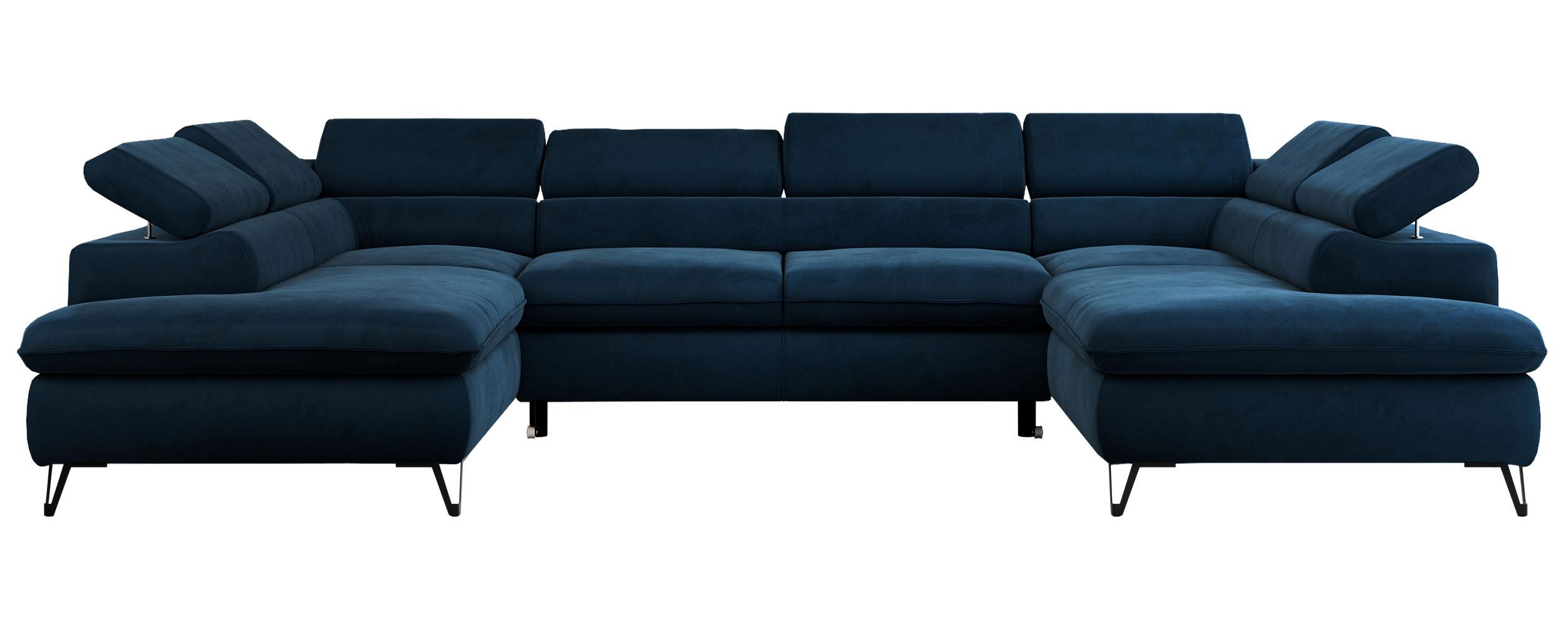 WOHNLANDSCHAFT PETER U Velvet Dunkelblau - Schwarz/Dunkelblau, Textil/Metall (346/76/208cm) - MKS
