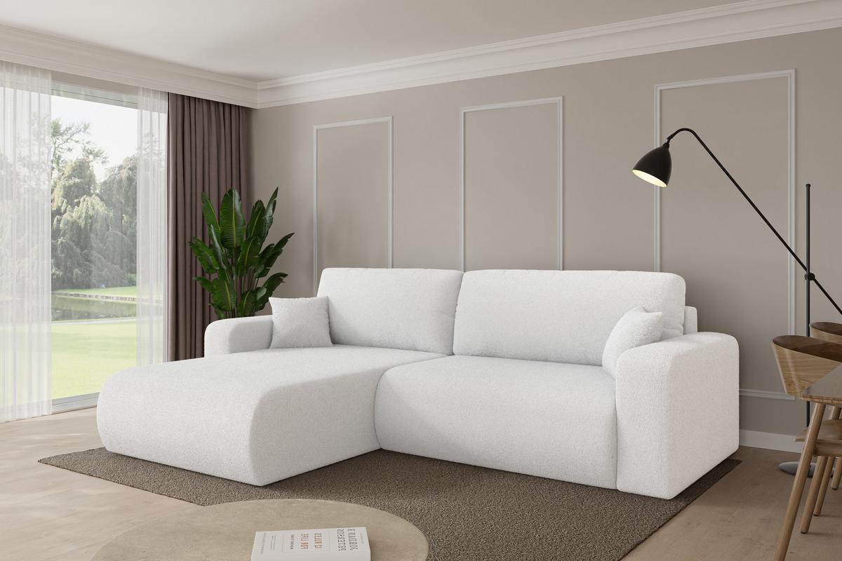 ECKSOFA mit Schlaffunktion Ottomane Links BERY-L 276x193x88 Weiß Bouclé - Schwarz/Weiß, Holzwerkstoff/Kunststoff (276/193cm) - ALTDECOR