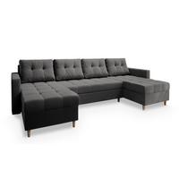 WOHNLANDSCHAFT MILO U Grau Plüsch-Stoff mit Schlaffunktion - Braun/Grau, Holz/Textil (285/91/140cm) - MASSENO