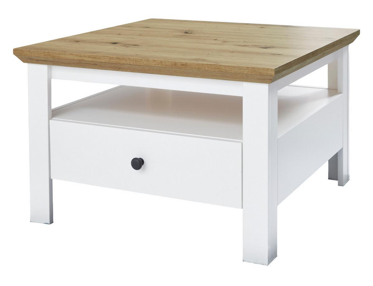 COUCHTISCH weiß, Artisan Eiche 70 x 70 cm, Wohnzimmertisch im Landhausstil - Weiß/Eiche Artisan, Holzwerkstoff/Metall (70/70/46cm) - Top.Furn