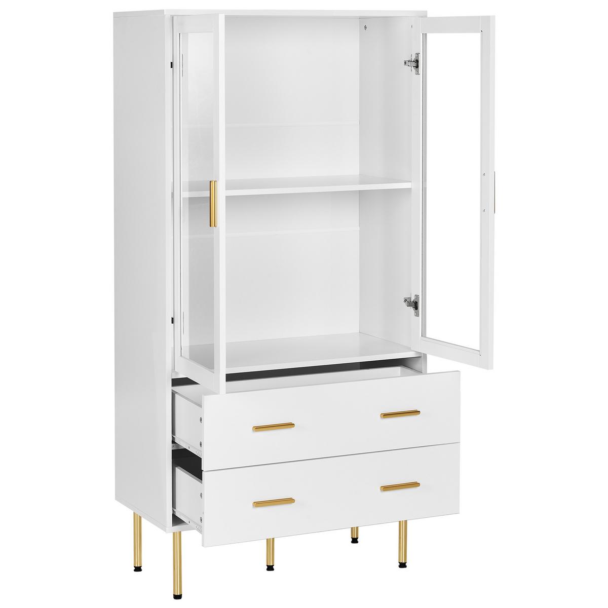 VITRINE mit Glastüren 80 cm Weiß Milora - Weiß, Holzwerkstoff (80/160/40cm) - Beliani