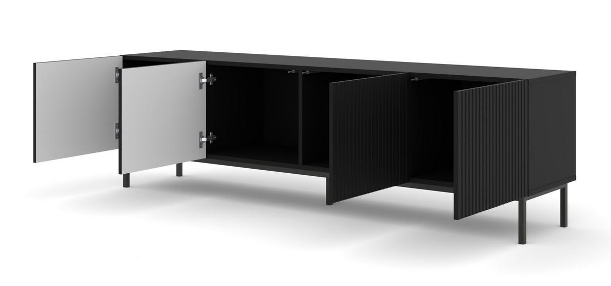 TV LOWBOARD Schwarz, Schwarz, Schwarz 200/58/42 - Schwarz, Holzwerkstoff (200/58/42cm) - RAUMHIRSCH FURNITURE