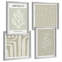 BILDER SET 4er Set - 50x50 cm & 40x60 cm Silberner Rahmen - Abstrakte Pflanzenmuster - Silberfarben, Kunststoff (50/50cm) - TULUP