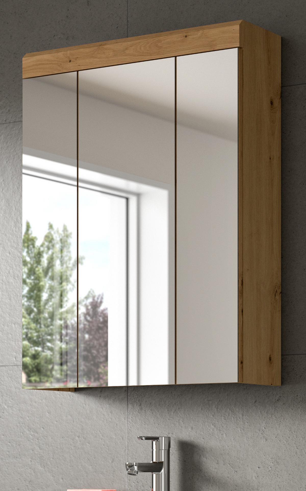 SPIEGELSCHRANK Eiche Artisan 60 x 79 cm, Badschrank 3-türig - Eiche Artisan, Glas/Holzwerkstoff (60/79/19cm) - Inn.Furn