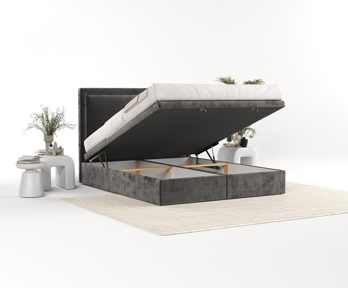 POLSTERBETT Salma mit Stauraum 200/200 cm Stahl im Lotta Stoff - Graphitfarben/Schwarz, Holz/Holzwerkstoff (200/200cm) - AltaBeds