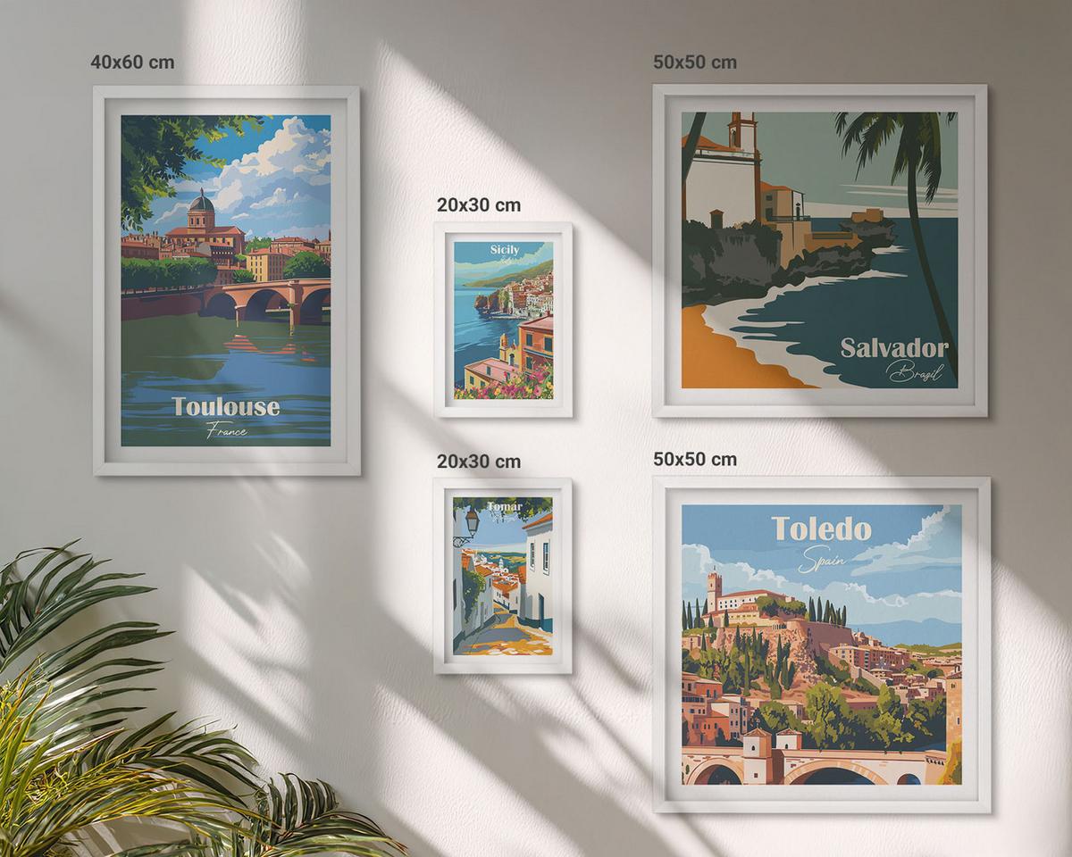 BILDER SET 5er Set - 50x50 cm & 20x30 cm & 40x60 cm Weißer Rahmen - Illustrationen zur Retro-Architektur der Berge - Weiß, Kunststoff (40/60cm) - TULUP
