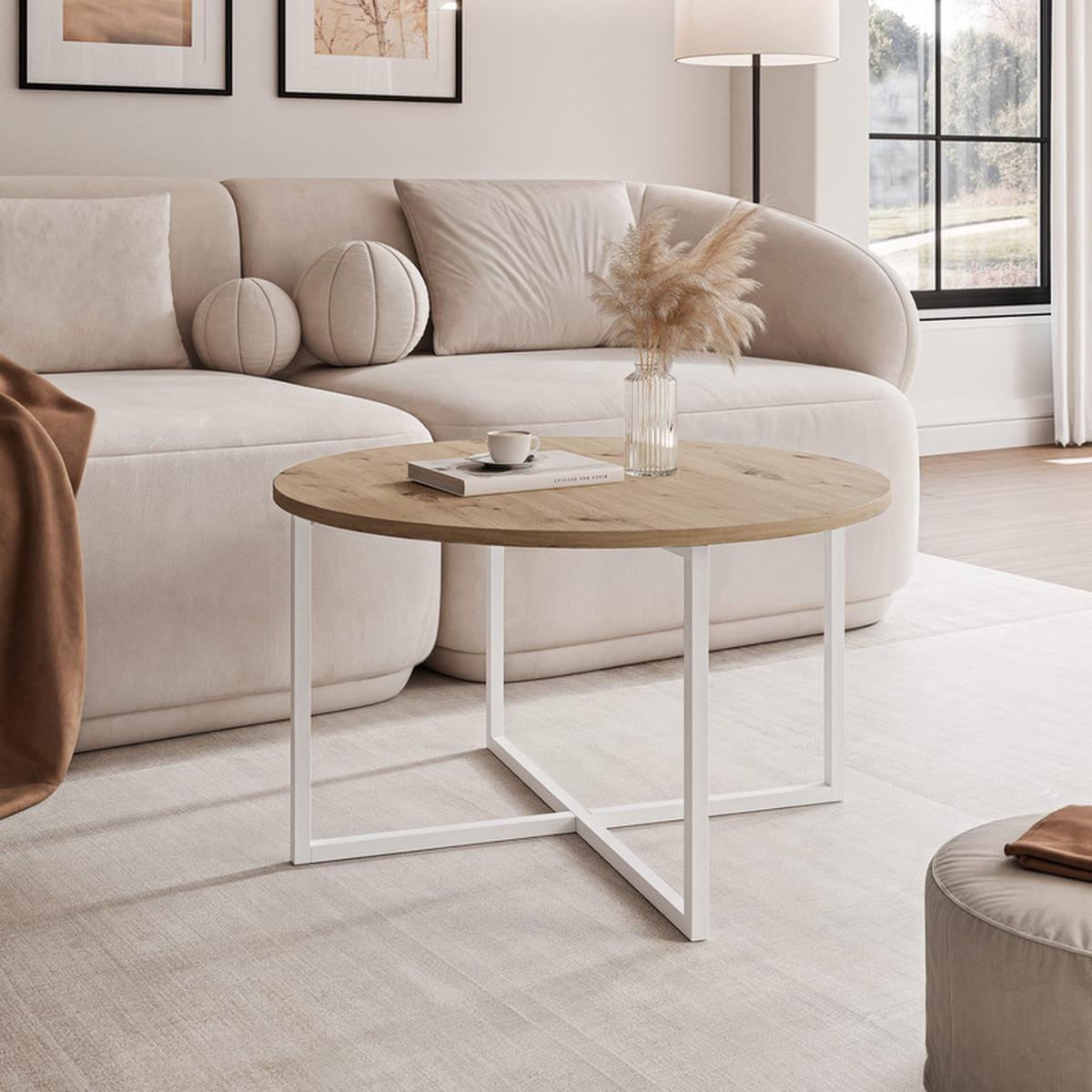 COUCHTISCH BESARO 75/47 cm runden, Weiß / Artisan-Eiche - Eiche Artisan/Weiß, Metall (75/75/47cm) - Idohome