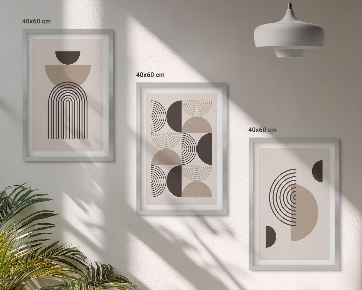 BILDER SET 3er Set - 40x60 cm Silberner Rahmen - Abstrakte Minimalismusmuster - Silberfarben, Kunststoff (40/60cm) - TULUP