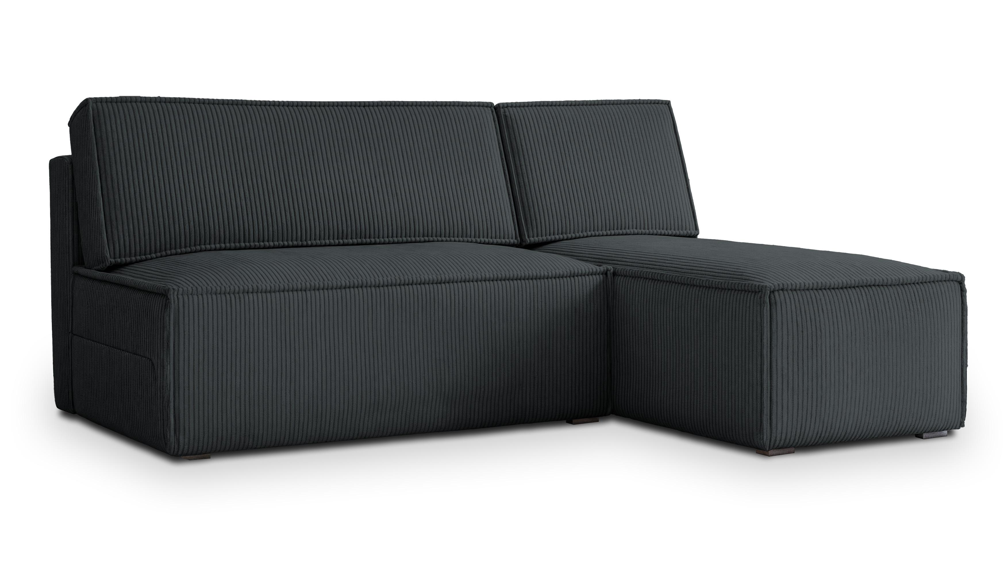ECKSOFA BRISO P Graphitfarben Kordstoff mit Schlaffunktion - Graphitfarben/Grau, Holz/Kunststoff (200/140cm) - MASSENO
