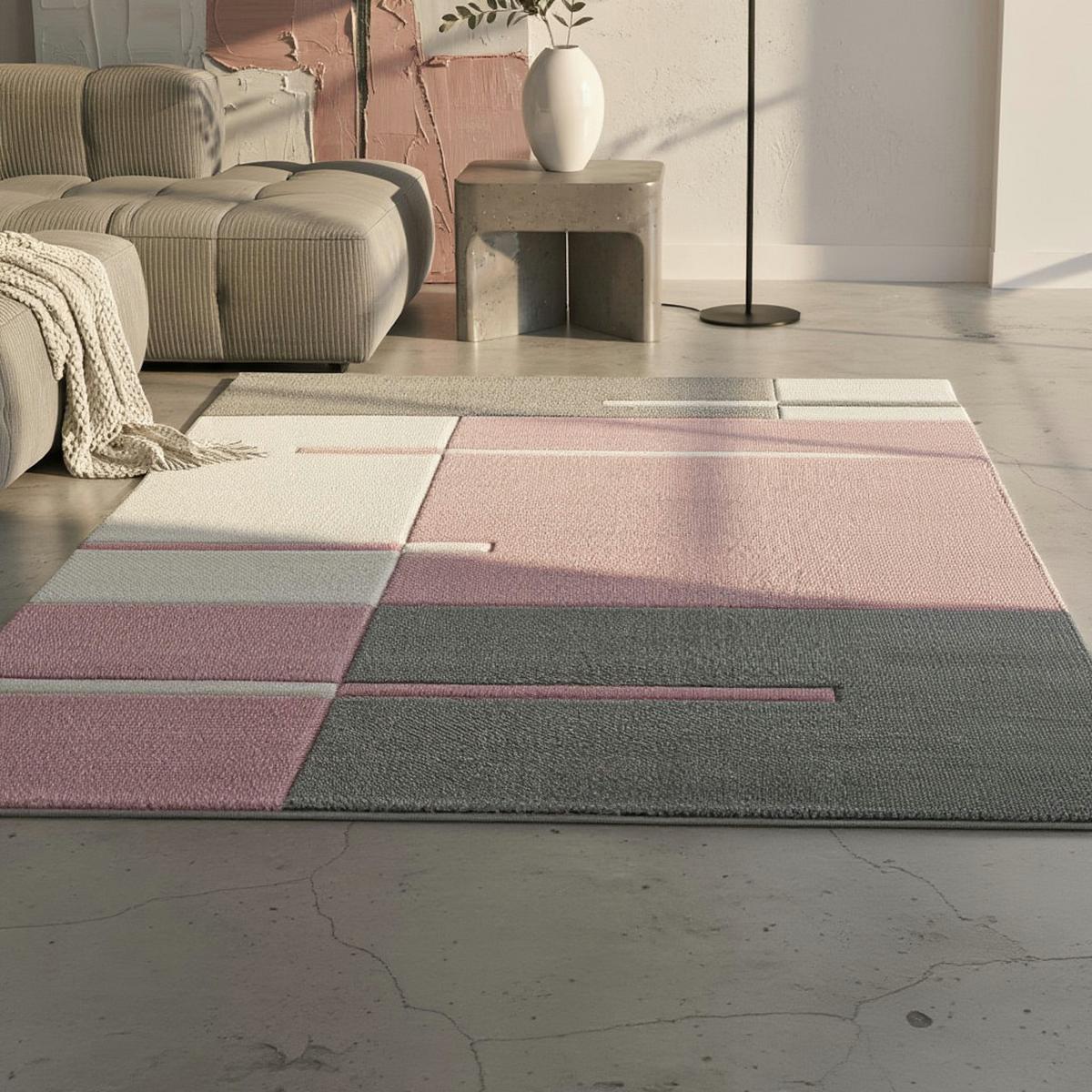 KURZFLORTEPPICH LATEMAR, kariert, Rosa, 120 x 170 cm - Rosa, Textil (170/120cm) - KADIMA DESIGN