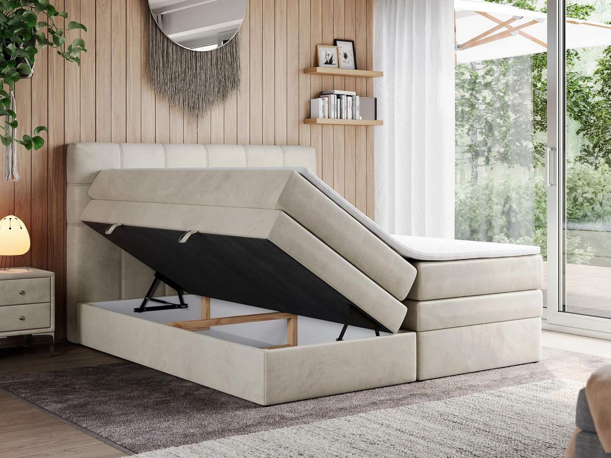 BOXSPRINGBETT ERNI KING 140/200 Beige Velvet - H3 - Beige, Holz/Textil (140/200cm) - MKS