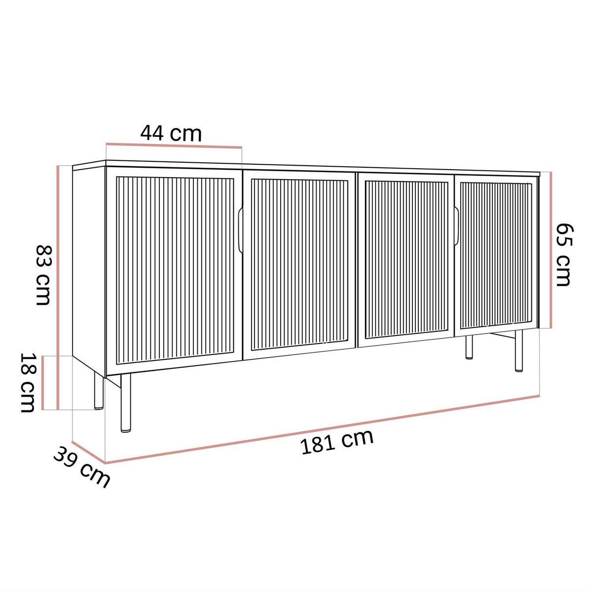 SIDEBOARD LINEA LOFT mit Glasfronten und LED-Beleuchtung Eiche + Schwarz - Eichefarben, Holzwerkstoff (181/83/39cm) - Lookway