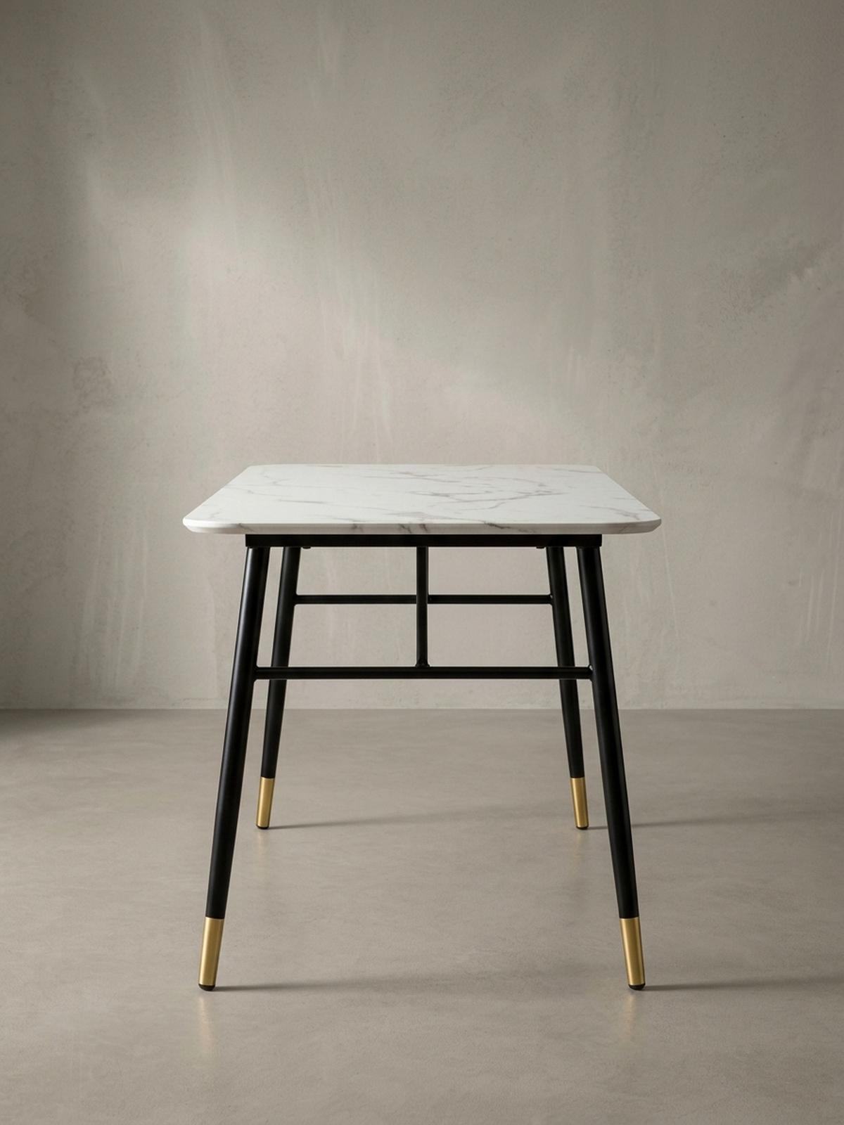 ESSTISCH Marmoroptik Metall Rechteckig Modern Klein, Weiß 180x90x76 cm - Goldfarben/Weiß, Holzwerkstoff/Metall (90/180/76cm) - KADIMA DESIGN