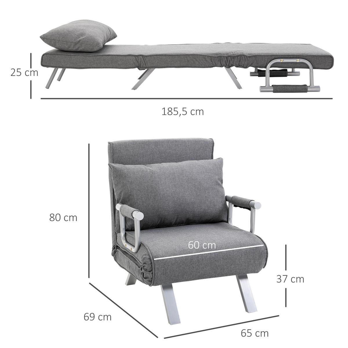 SCHLAFSESSEL 3-IN-1 mit Kissen grau - Hellgrau, Kunststoff (69/80/65cm) - HOMCOM