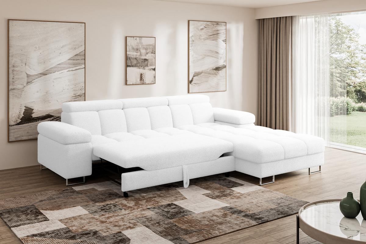 ECKSOFA mit Schlaffunktion Ottomane Rechts COMA L 271x203x79 Weiß Bouclé - Weiß, Holzwerkstoff/Textil (203/271cm) - ALTDECOR