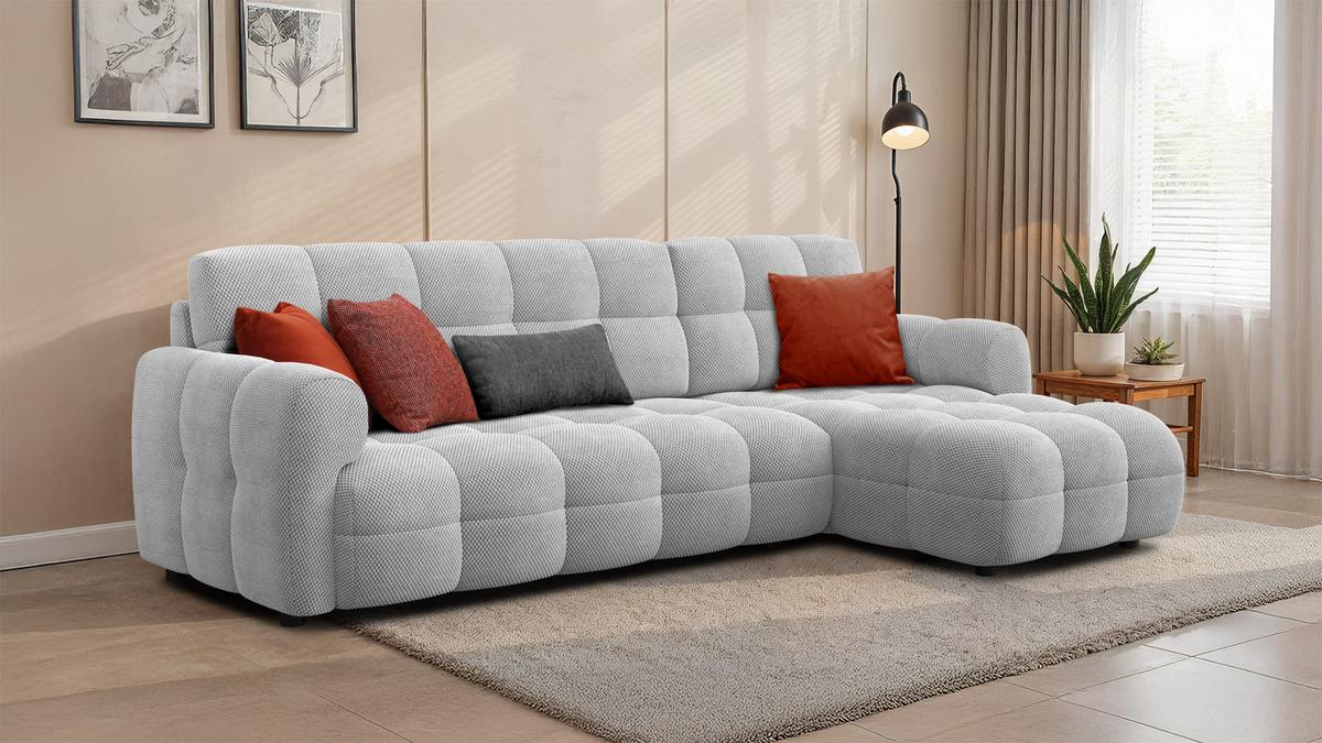 ECKSOFA MELLOW 4-Sitzer, hellgrau - Hellgrau/Schwarz, Holz/Textil (262/156cm) - Wozimo
