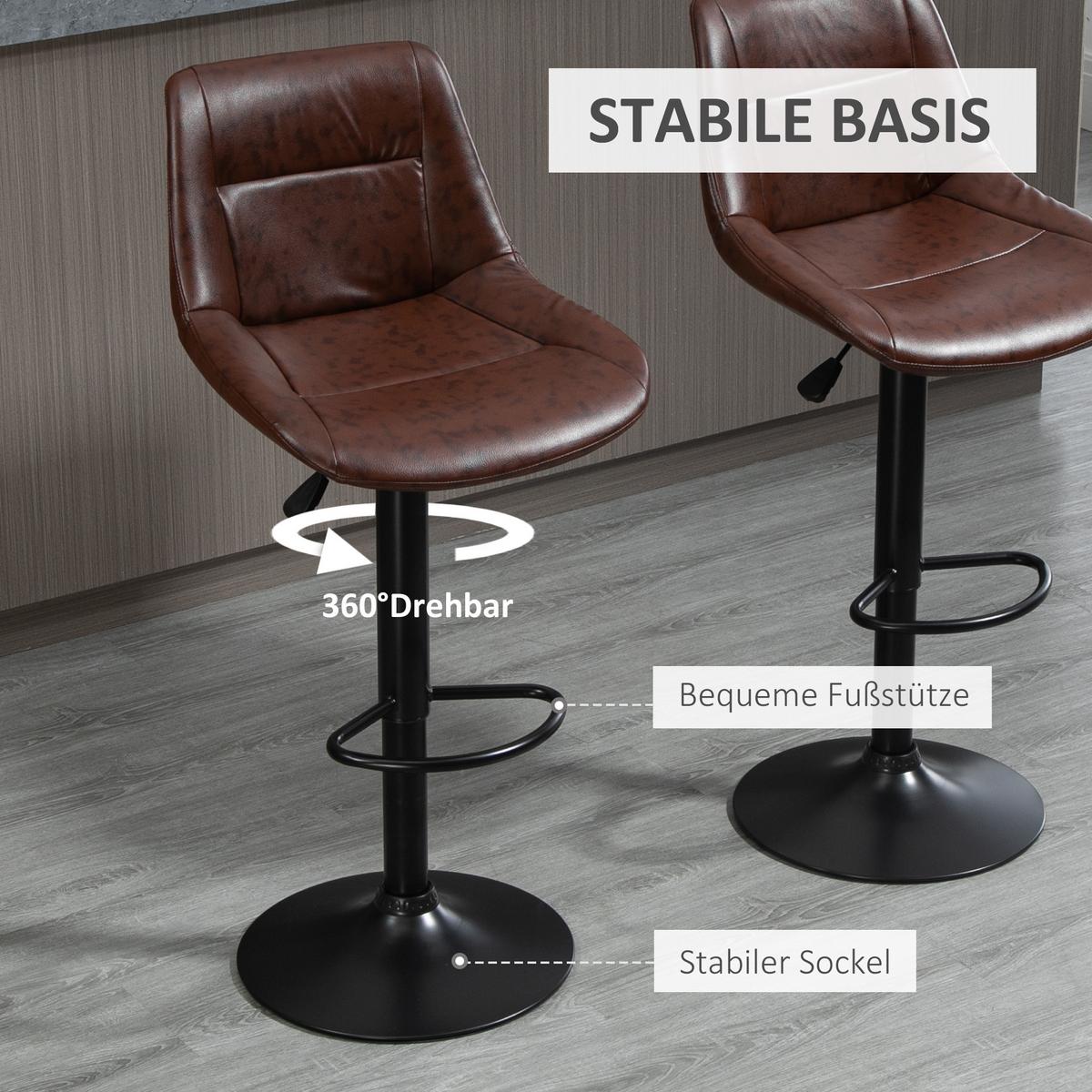 BARHOCKER, Kunstleder, Stahl, Braun - Braun, Kunststoff (50/108/46.5cm) - HOMCOM