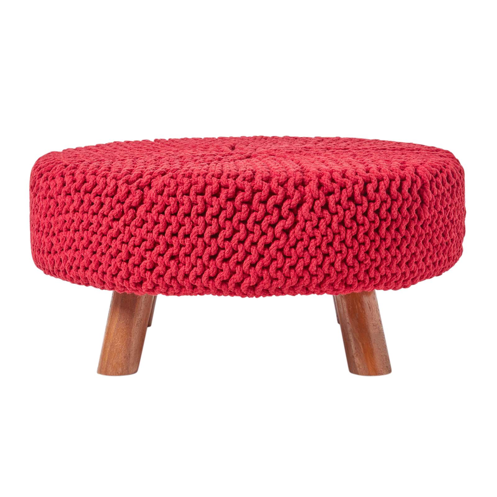 STRICK-HOCKER rot, rund 62/62/30 cm - Rot, Textil (62/30/62cm) - Homescapes