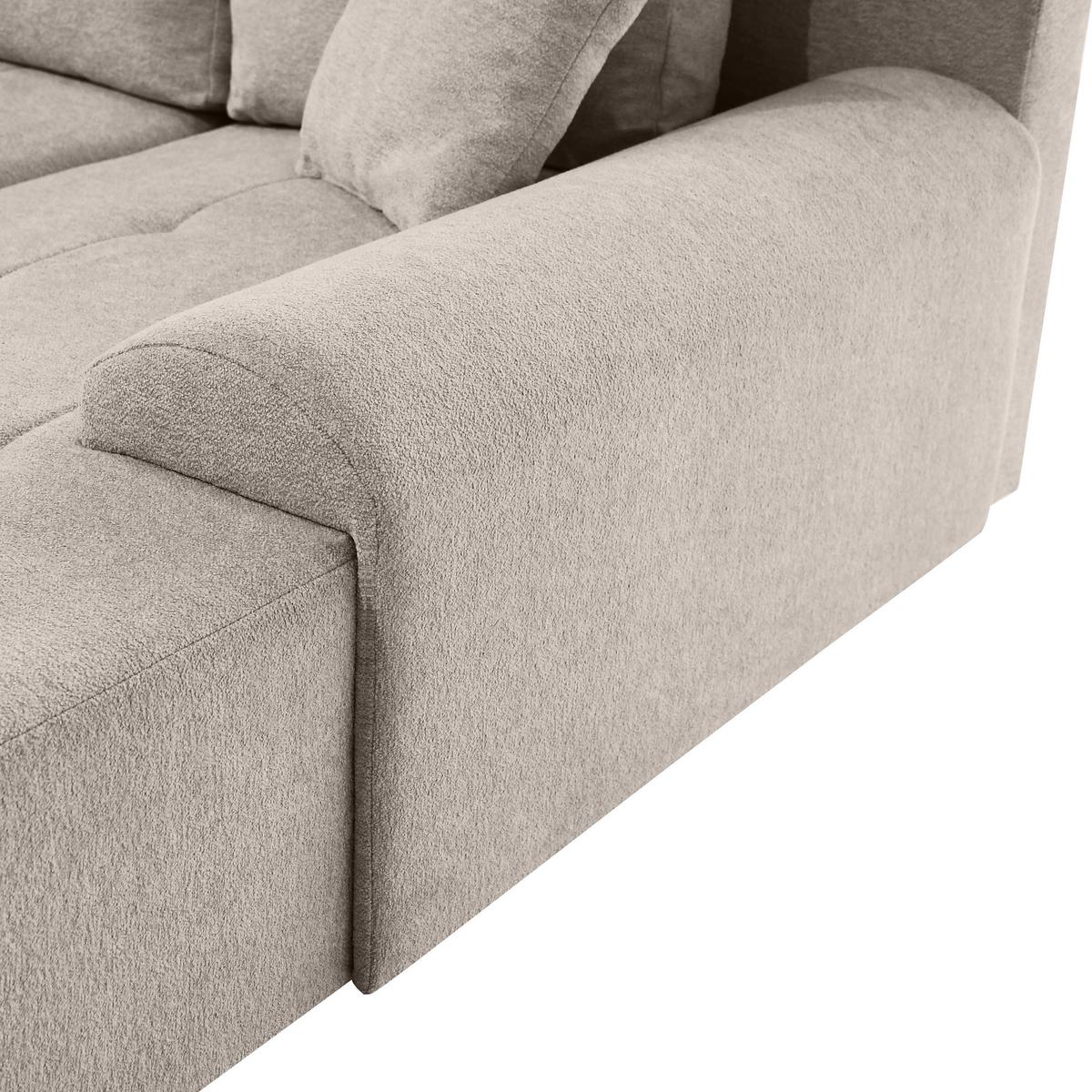 ECKSCHLAFSOFA Dallas mit Bettkasten, 255 cm, Beige, rechts, Velour-Stoff - Cappuccino, Textil (255/175cm) - Beautysofa