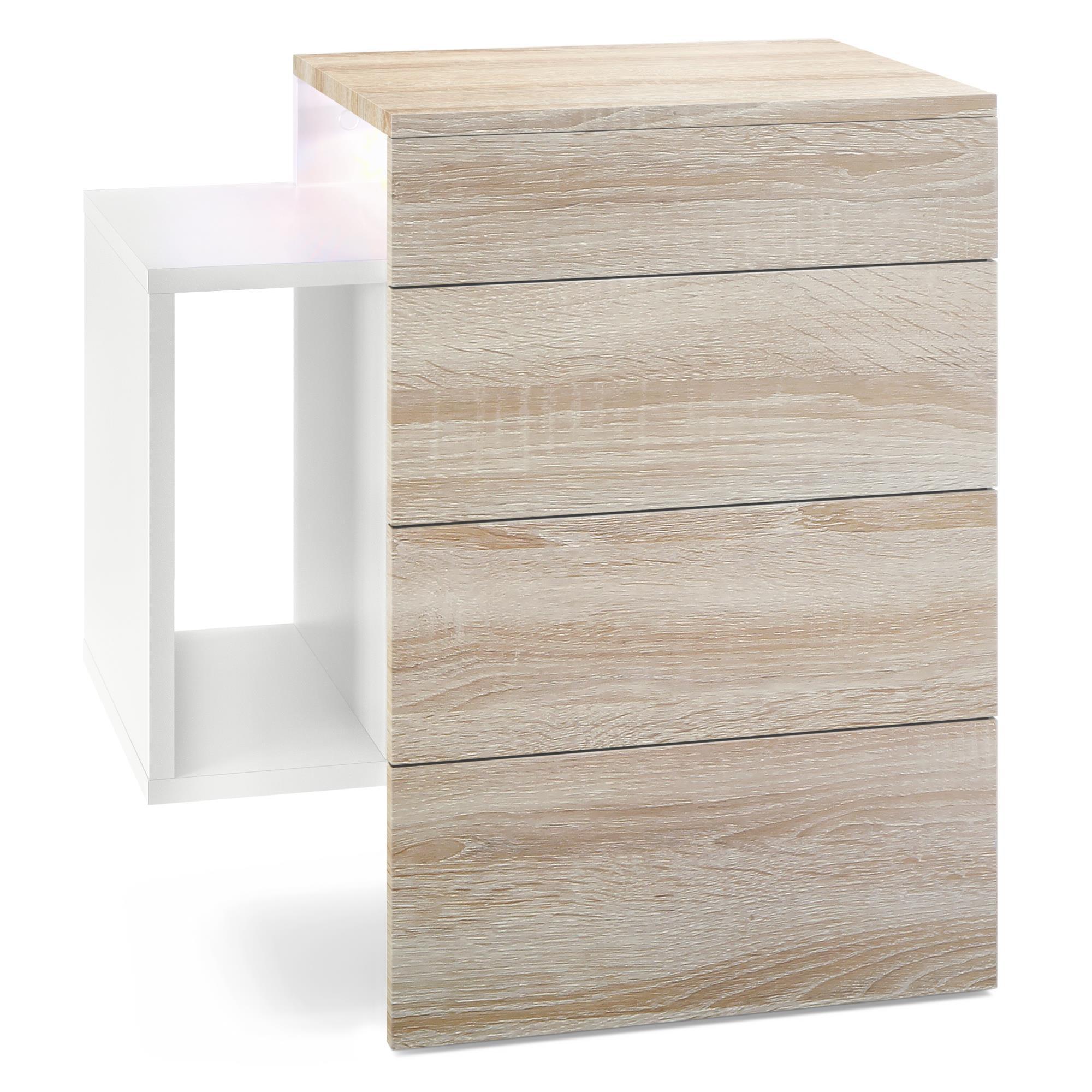 NACHTTISCH Queens Front in Eiche sägerau - Eiche San Remo, Holzwerkstoff (60/63/36cm) - Vladon