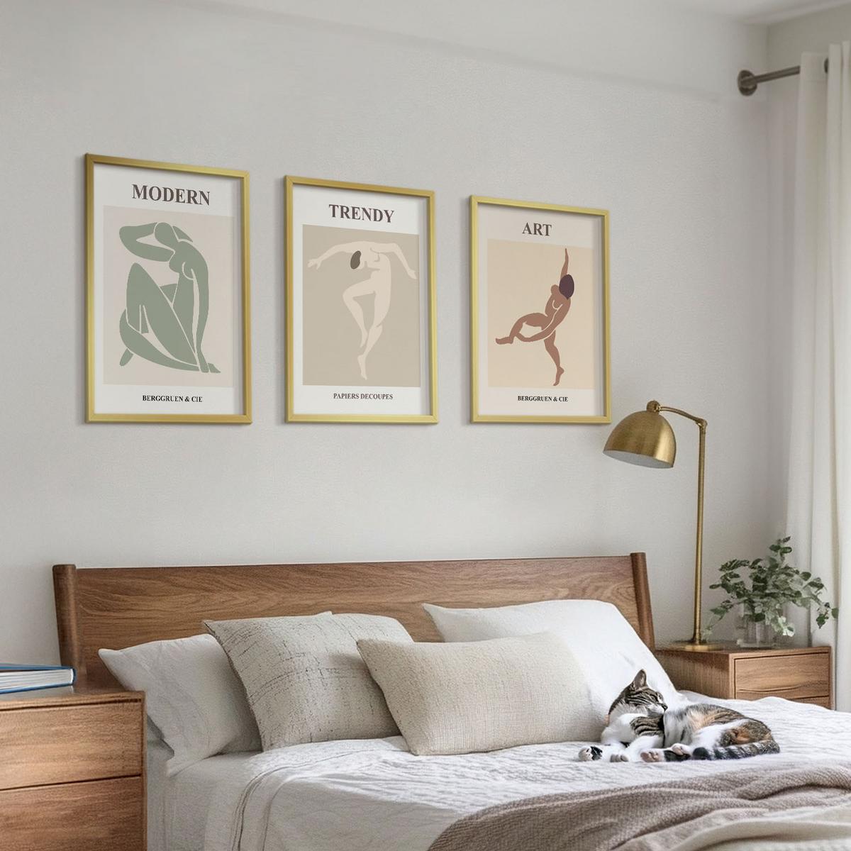 BILDER SET 3er Set - 40x60 cm Goldrahmen - Stilvolle Charaktere im Minimalismus - Goldfarben, Kunststoff (40/60cm) - TULUP