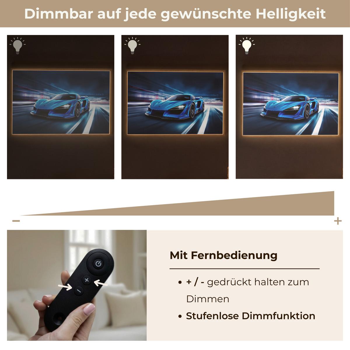 WANDLEUCHTE MIT AKKU Auto - Blau - Jungen - Kind 90x60 cm - Blau, Holzwerkstoff (90/60/8cm) - OnlyWow