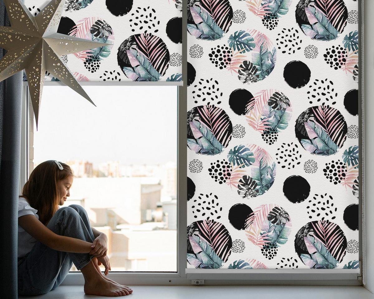 INNENROLLO - Fensterrollo - Rollo - 120x140 cm - Kreise und Blätter - Weiß, Kunststoff (120/140/0.5cm) - TULUP