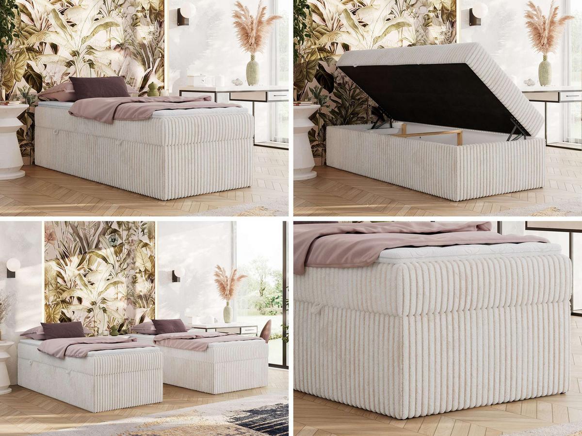 BOXBETT ZERO 90/200 - Beige Cord - H3 - Topper Visco - Beige, Textil (90/200cm) - MKS