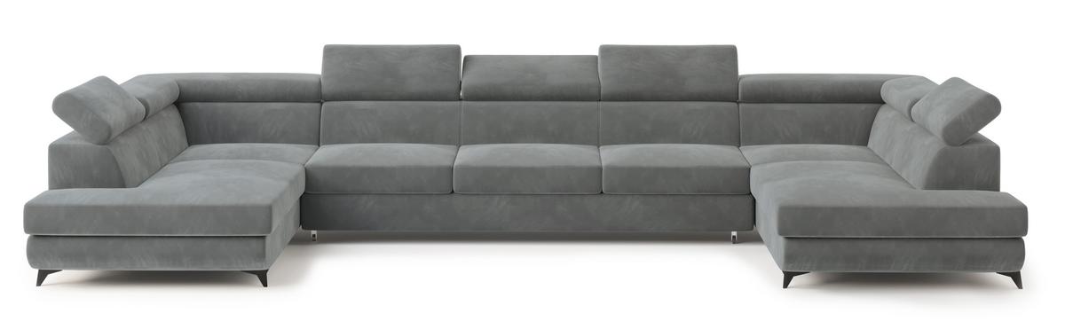 WOHNLANDSCHAFT URMANO Grau Velours-Stoff mit Schlaffunktion - Grau, Holz (395/89/190cm) - MASSENO