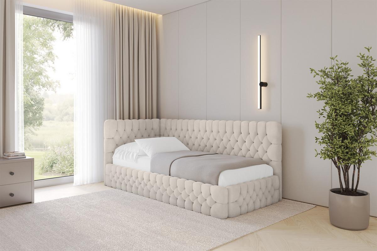EINZELLBETT Jugendbett mit Bettkasten, Rechts - MULY 100x200 Beige - Sandfarben, Holzwerkstoff/Textil (100/200cm) - ALTDECOR